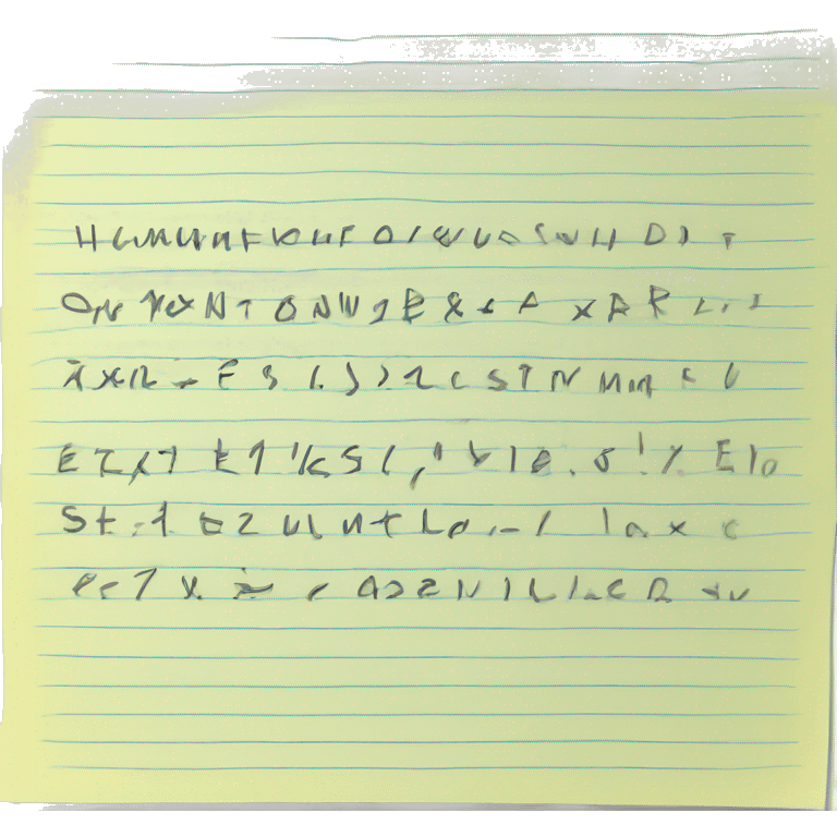 a square-shaped sheet of paper with neatly written text, lines highlighted with highlighter, smooth handwriting emoji