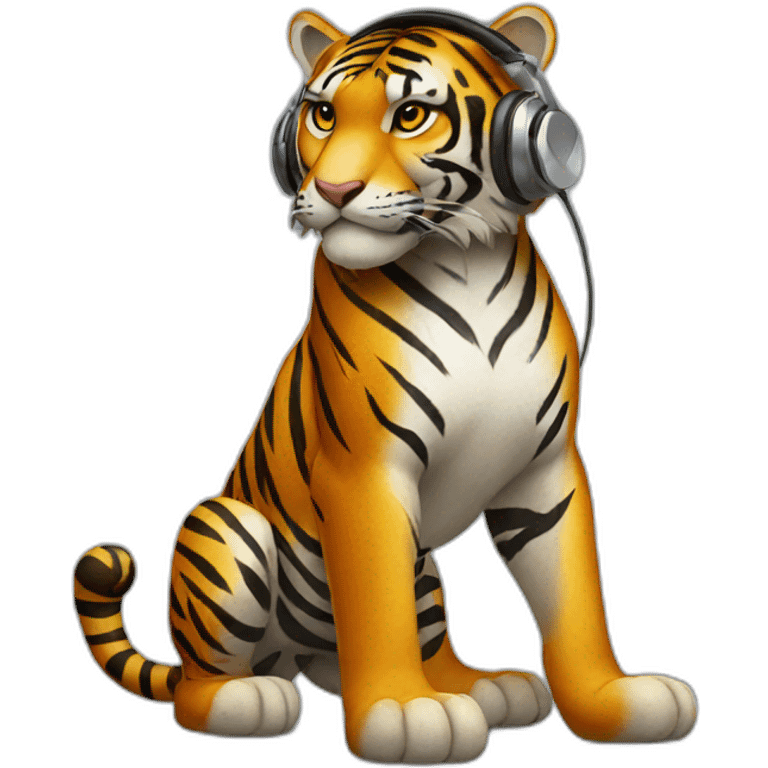 tiger standing on 2 feet wearing headphones emoji