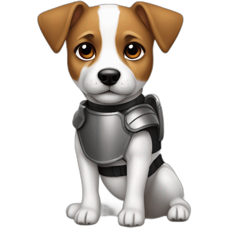 jack russell dog with black eyes in body armor emoji