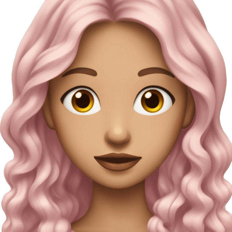 A fair girl with long hairs little wavy and brown eyes plumped pink lips and dark circles emoji