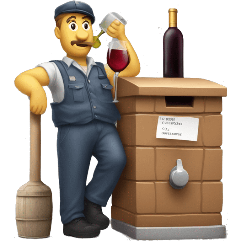 Drunken postman leaning against mailbox with wine decanter emoji