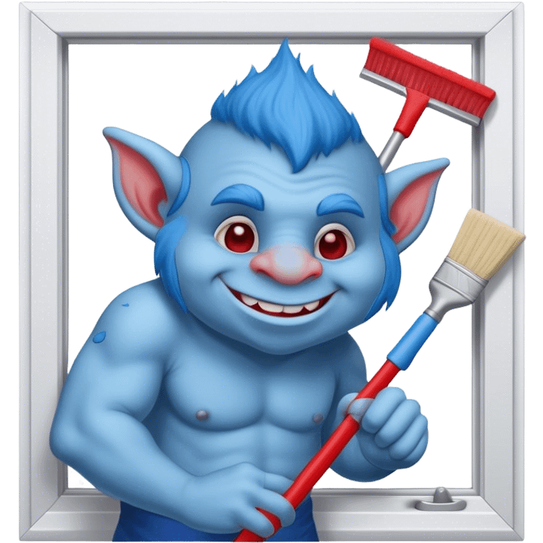 blue Troll cleaning a window using red squeegee emoji