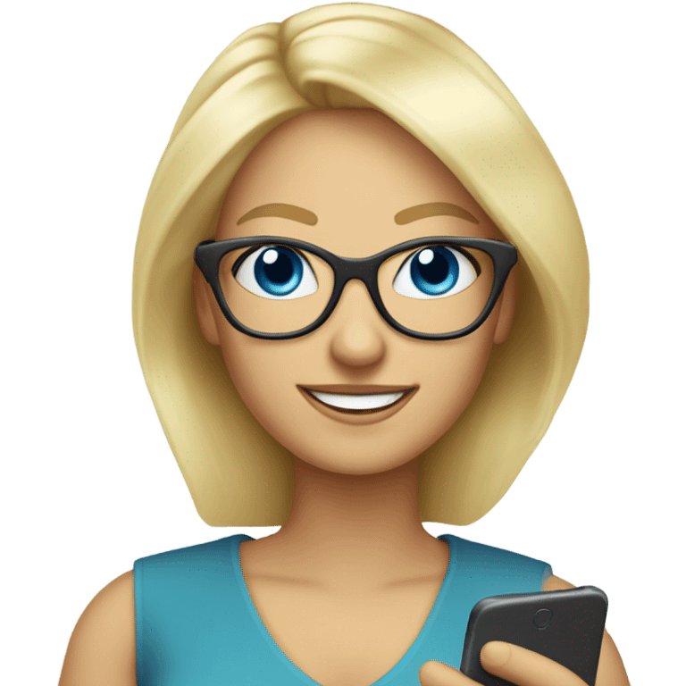 Beautiful blonde boss lady with glasses happy blue eyes talking on a phone  emoji