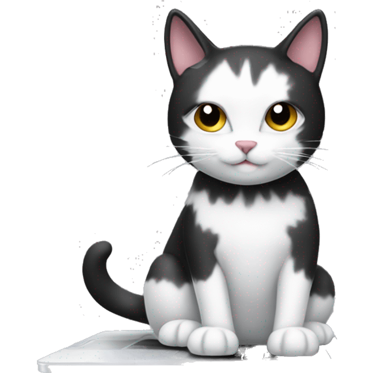 a black and white cat on a laptop emoji