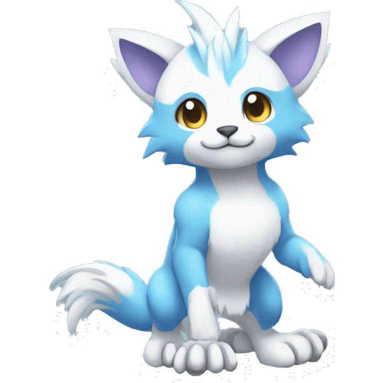 Cute cool white blue animal hybrid Fakemon full body emoji