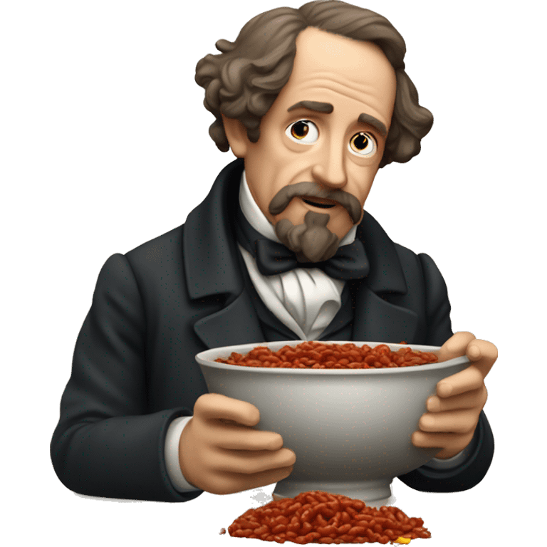 Charles Dickens eating a bowl of chili emoji