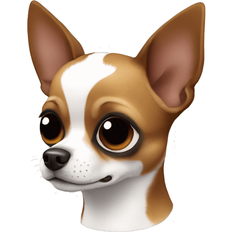 chihuahua dog tricolor coat of black, white and brown, with brown markings over the eyes and a white patch that extends from the forehead to the muzzle emoji