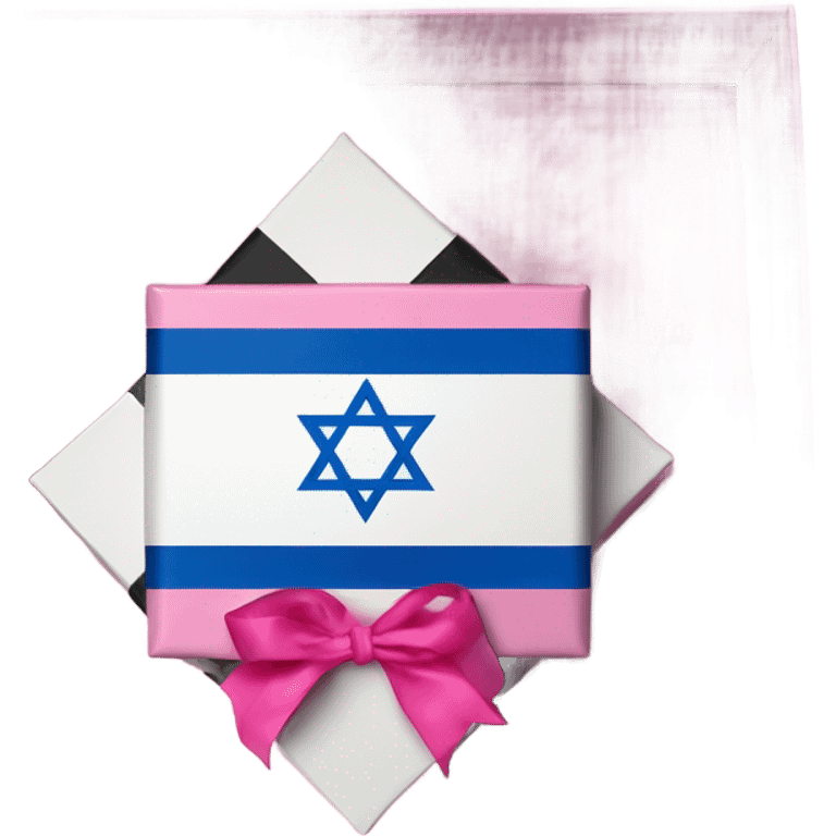 Israeli flag as a gift in a box with a pink bow on it emoji