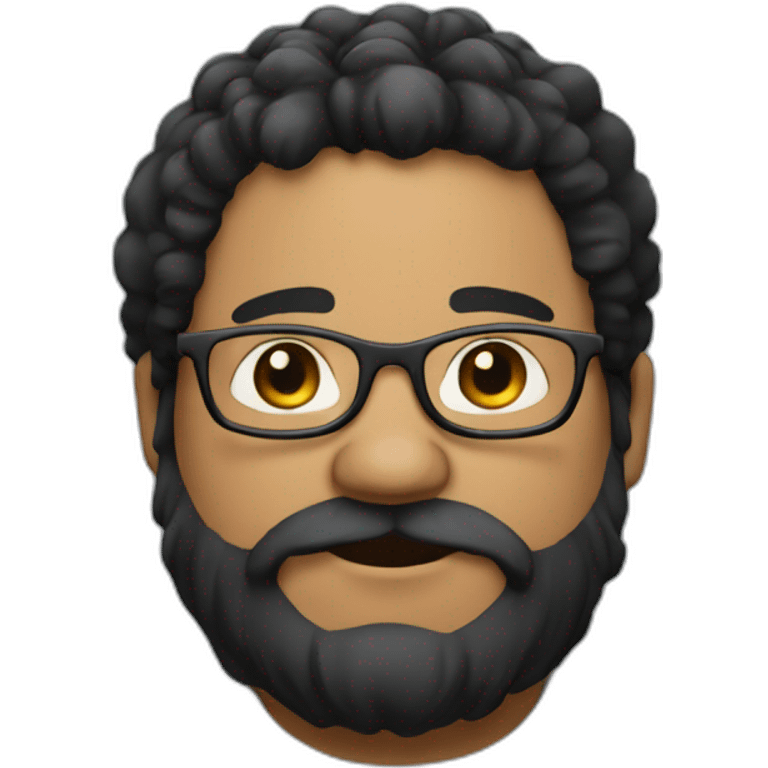 Short man with lots of black hair and beard, fat with glasses in his hair, dressed like a bum. emoji