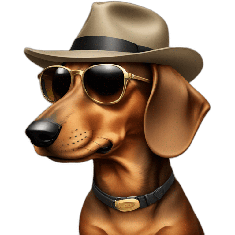 Dachshund with raybans and a fedora emoji