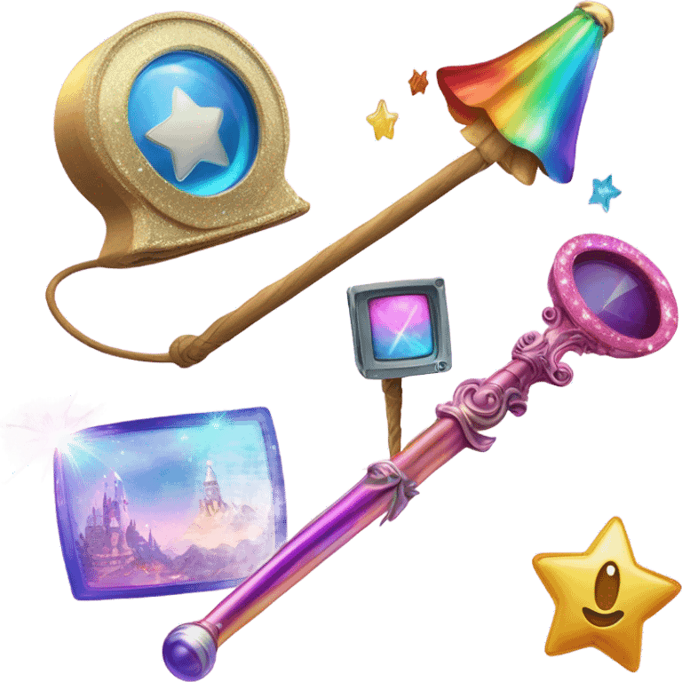 a magic wand over a video reel Surprise, play, discovery, sparkle, video, explore emoji