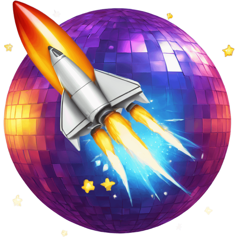 Rocket ship smashing through a disco ball emoji