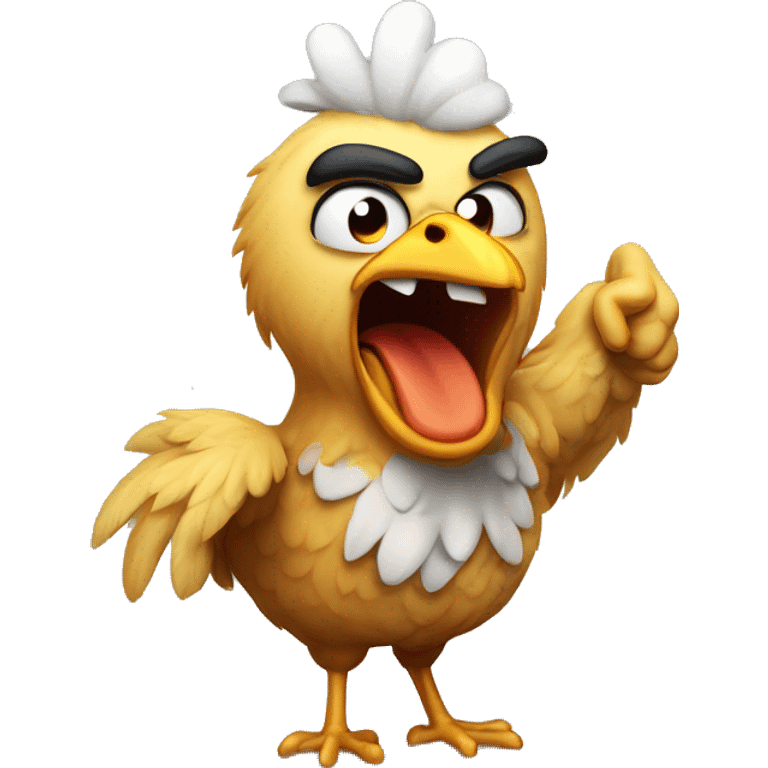 old and angry chicken cursing at the sky with the fist up emoji