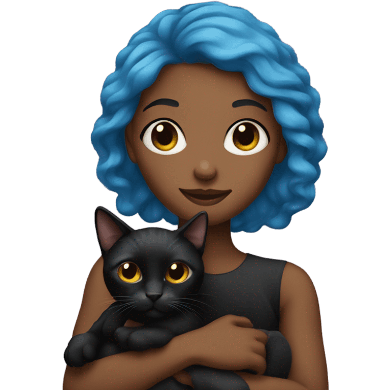 Blue haired black woman holding black cat emoji