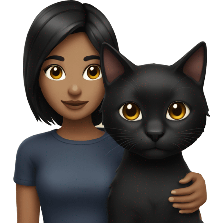 Black haired girl with black cat emoji