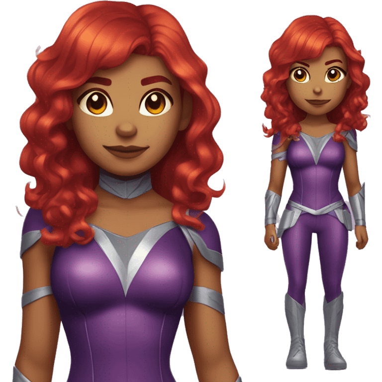 dc comics starfire fire red hair; purple and silver outfit emoji