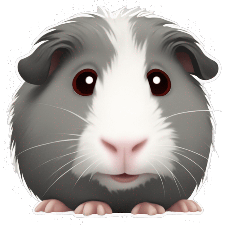 Fuzzy grey Guinea pig with white patches and with dark red eyes  emoji