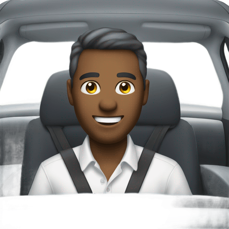 man in white button-down shirt driving and smiling emoji