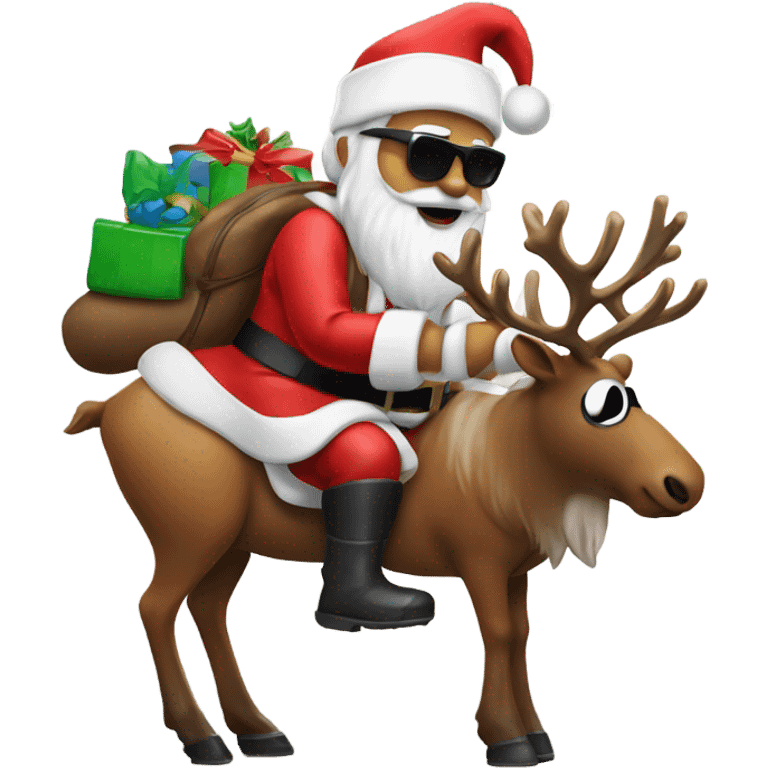 santa clause on a reindeer pooping with sunglasses  emoji