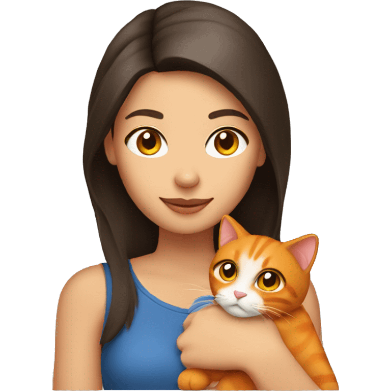 pretty brunette woman holding orange cat emoji