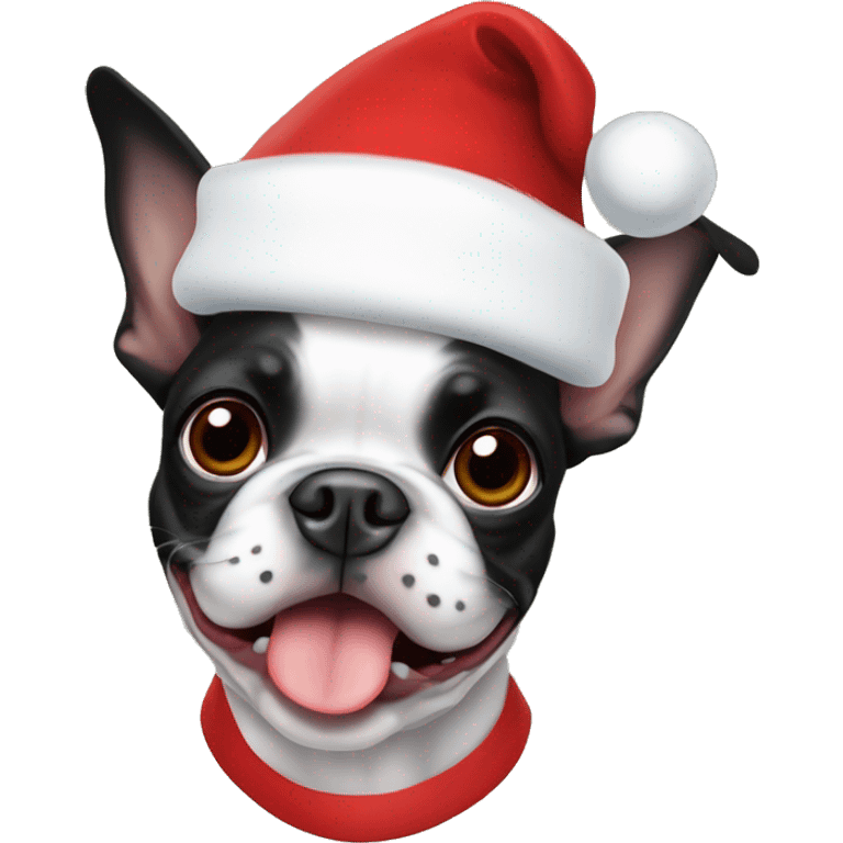 boston terrier with a santa hat emoji