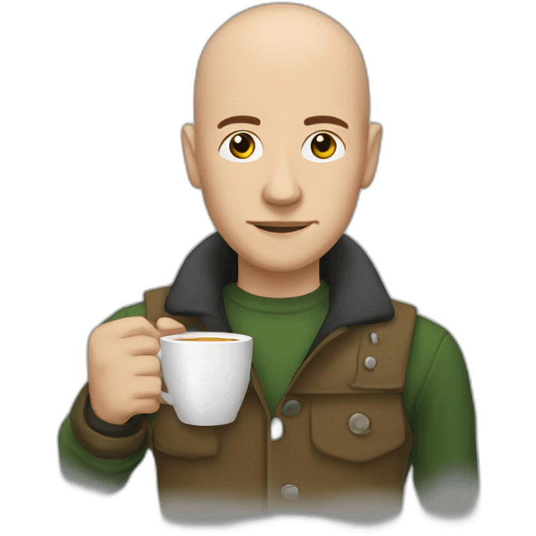 skinhead with hot cup of tea emoji