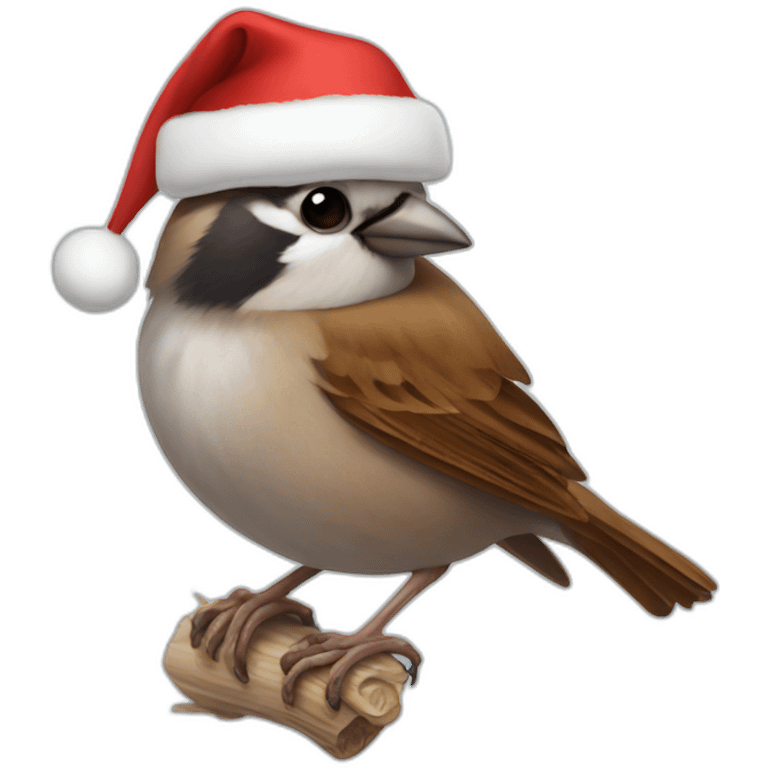 Sparrow wearing Christmas hat emoji