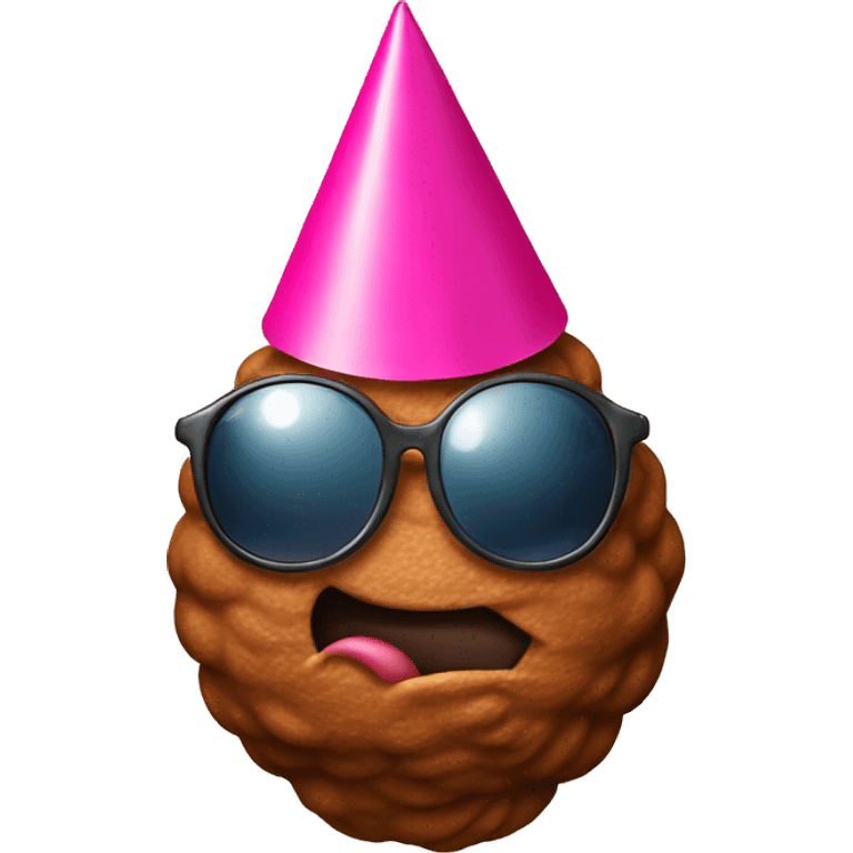 Poop emoji wearing a party hat and sunglasses emoji