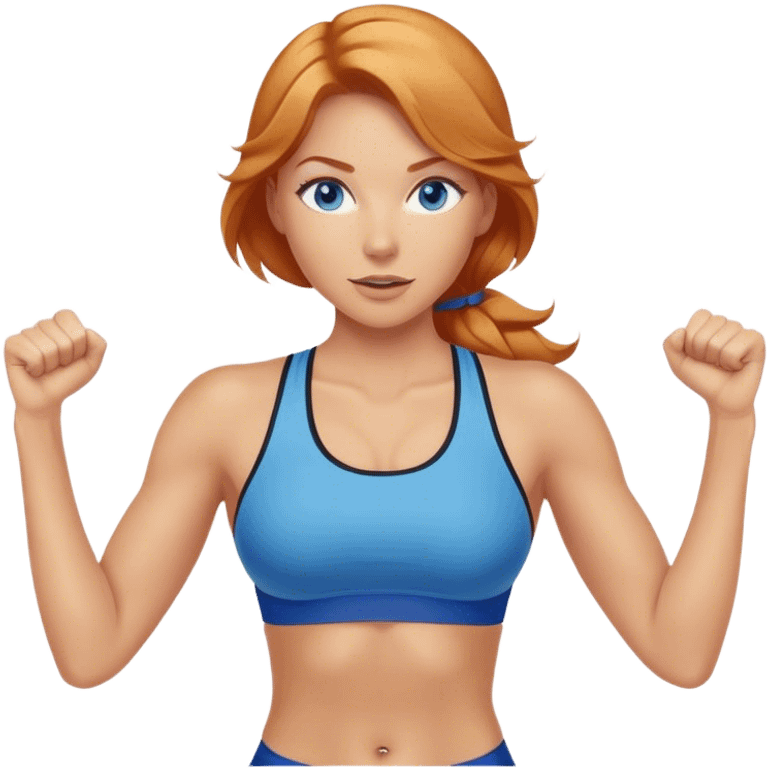 Strawberry Blonde woman with blue eyes exercising emoji