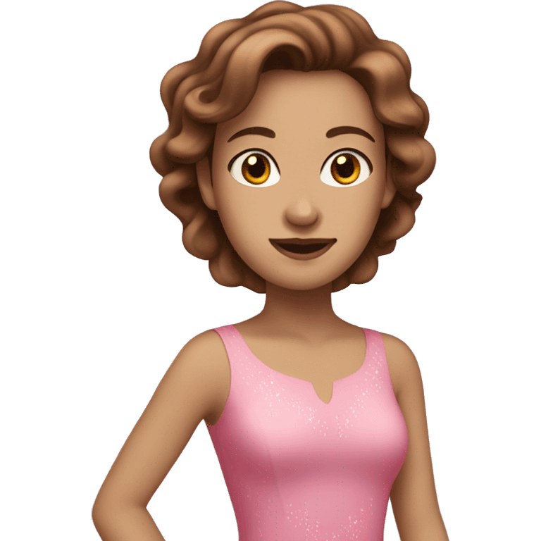 White woman with brown hair wearing a pink dress and ice skating  emoji