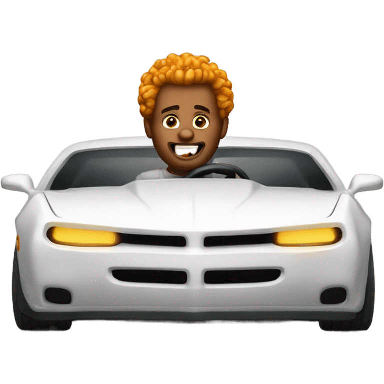 a  guy driving a hellcat while eating fried chicken  emoji