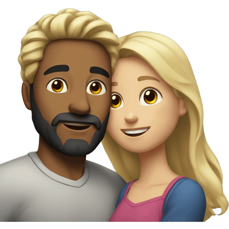 man with beard and black hair and girl with blond wavy hair hugging emoji