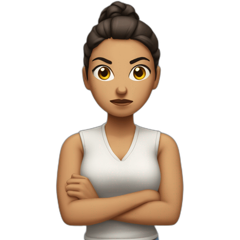 Angry latina woman with arms crossed, ponytail emoji