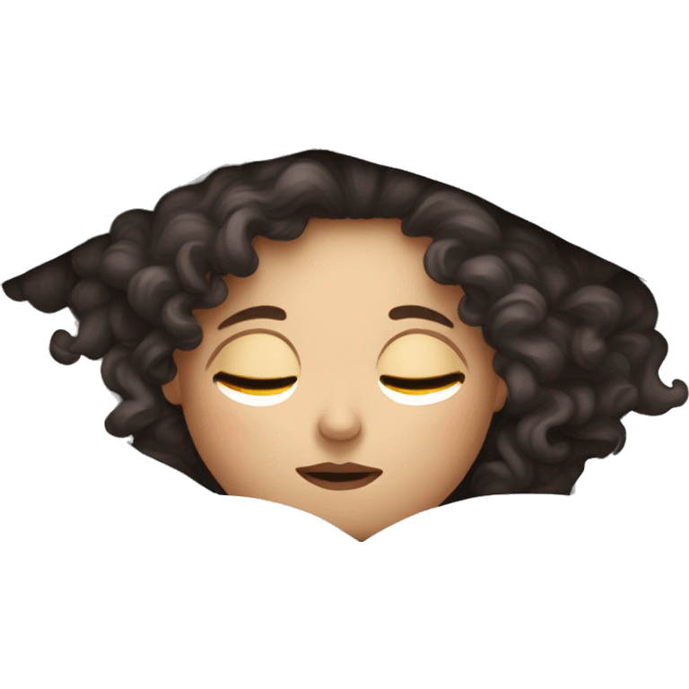 white girl with dark curly long hair sleeping under covers emoji