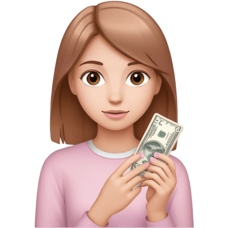 Girl with fair skin wearing light pink has straight hair holding 25 in hand emoji