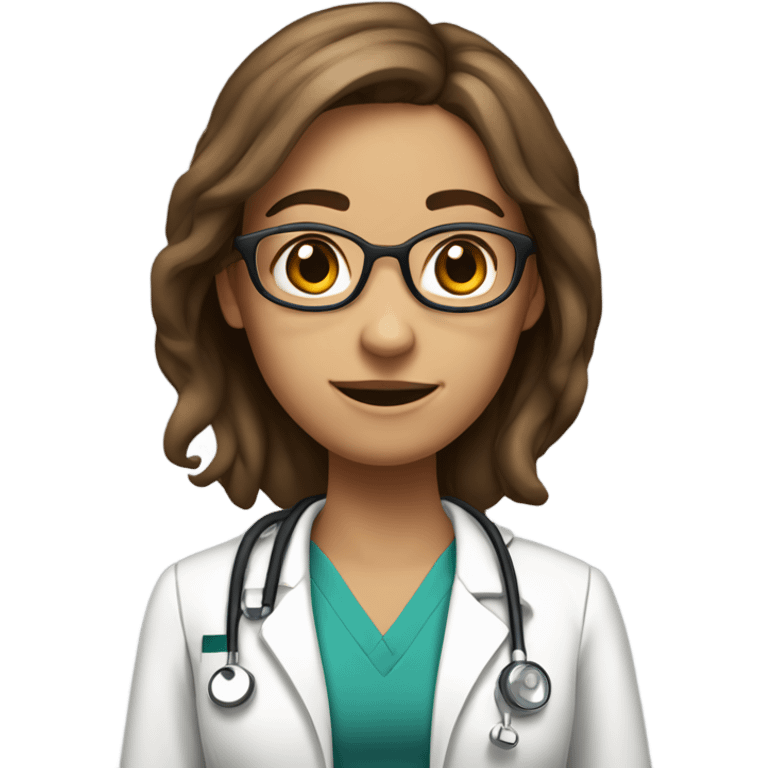 a full body medical student talking 20 years old girl student tan skin, brown hair emoji