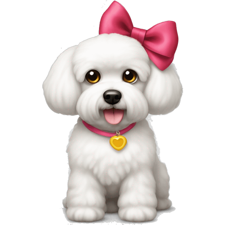 White Bichon frise dog with bows on ears emoji