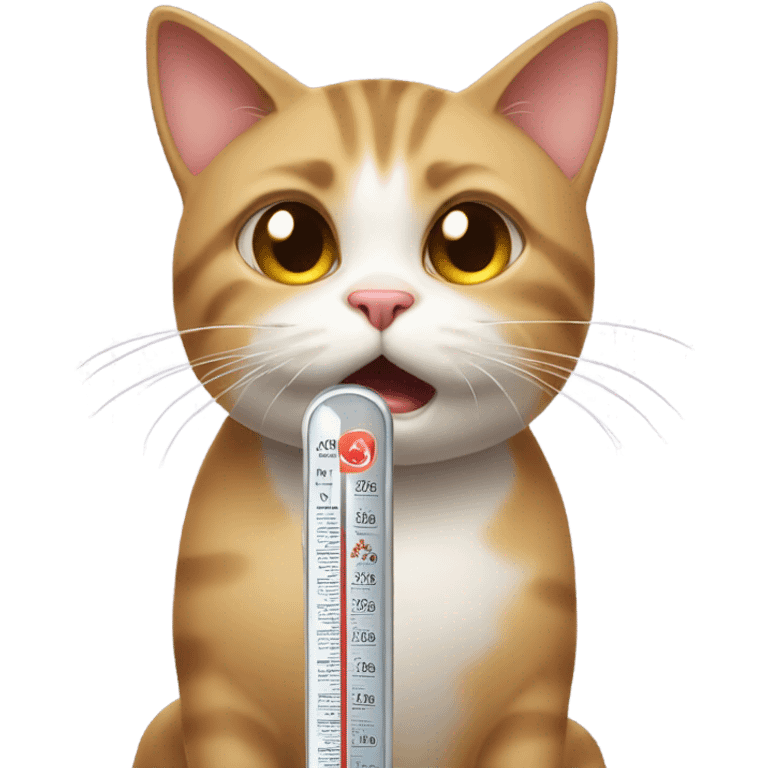 cat with sad face and a thermometer in its mouth emoji