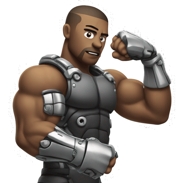 Cyborg flexing bicep with shocks emoji