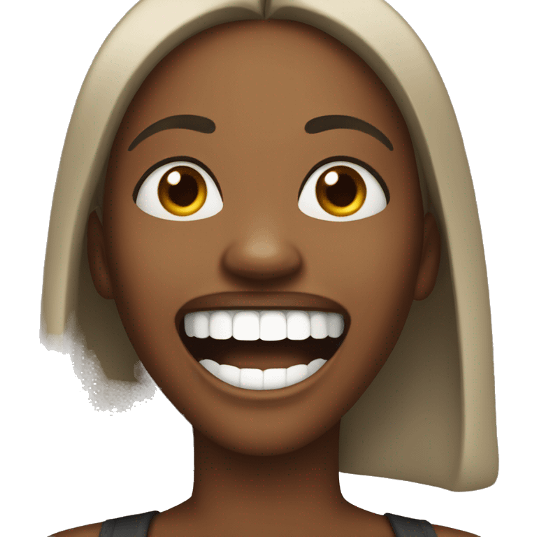 black woman laughing as zipper mouth emoji emoji