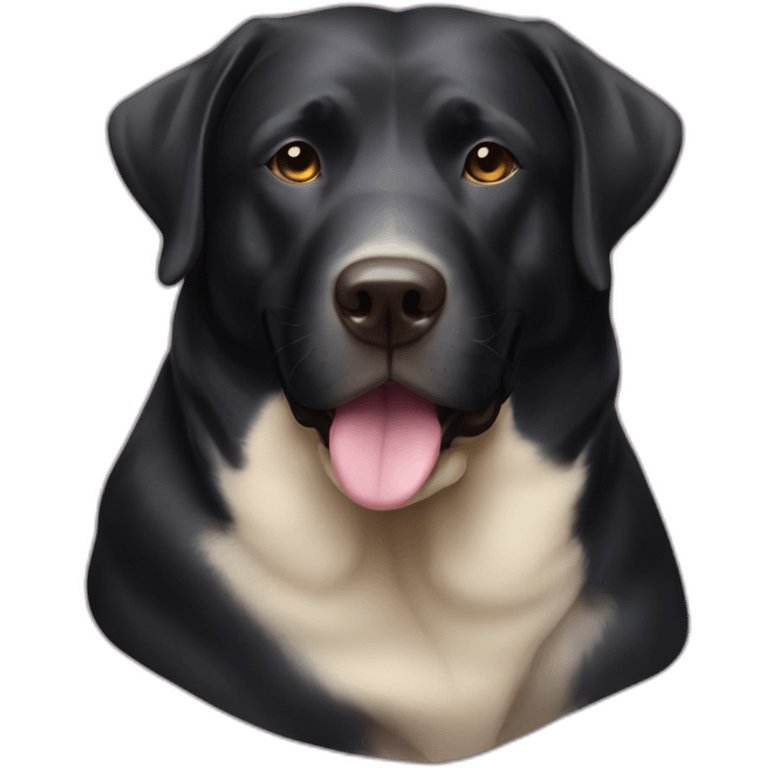 Black lab triangular chubby face small black eyes small tongue emoji