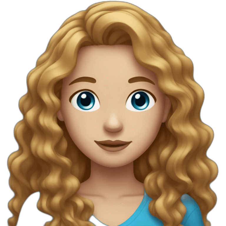 1 girl with wavy light brown long hair, blue eyes and freckles emoji