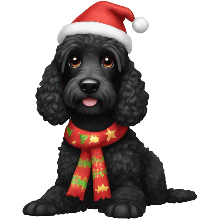 Black Spoodle dog dressed for Christmas  emoji