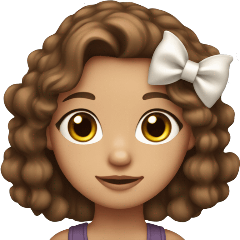 A girl with wavy brown hair beautiful brown eyes and a bow on her head holding a cat  emoji