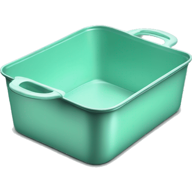 Realistic empty metallic mint green baking pan with handles emoji