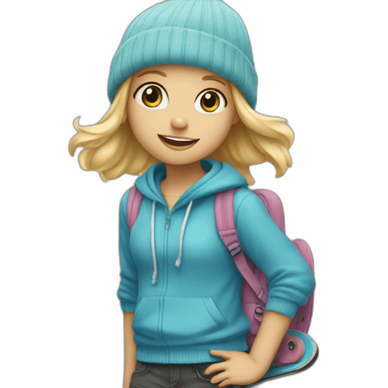 Little blond girl with blue beanie on skateboard emoji