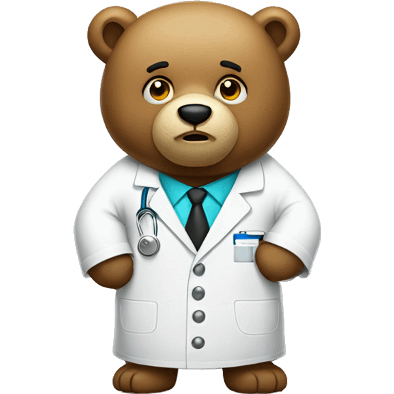 bear wearing lab coat with big question mark emoji