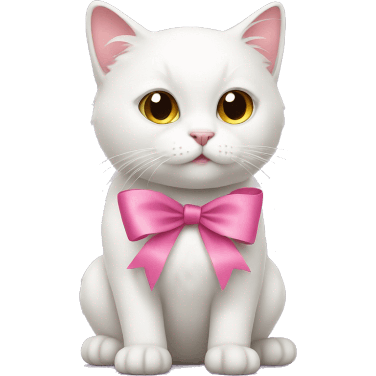 white cat with a pink ribbon emoji