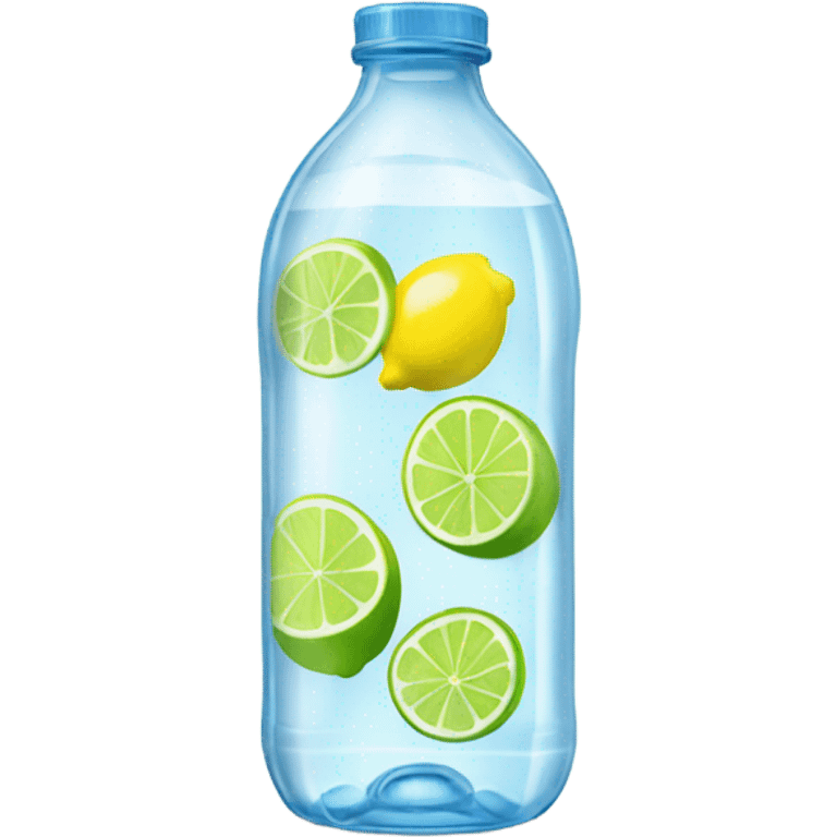 Clear glass bottle of water with lemon and lime wheels emoji