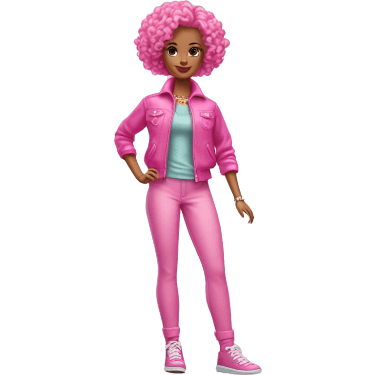 Curly short hair barbie full body pink clouth emoji